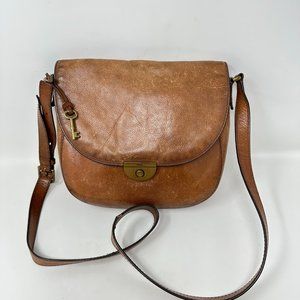 FOSSIL large brown leather Emi crossbody saddle bag